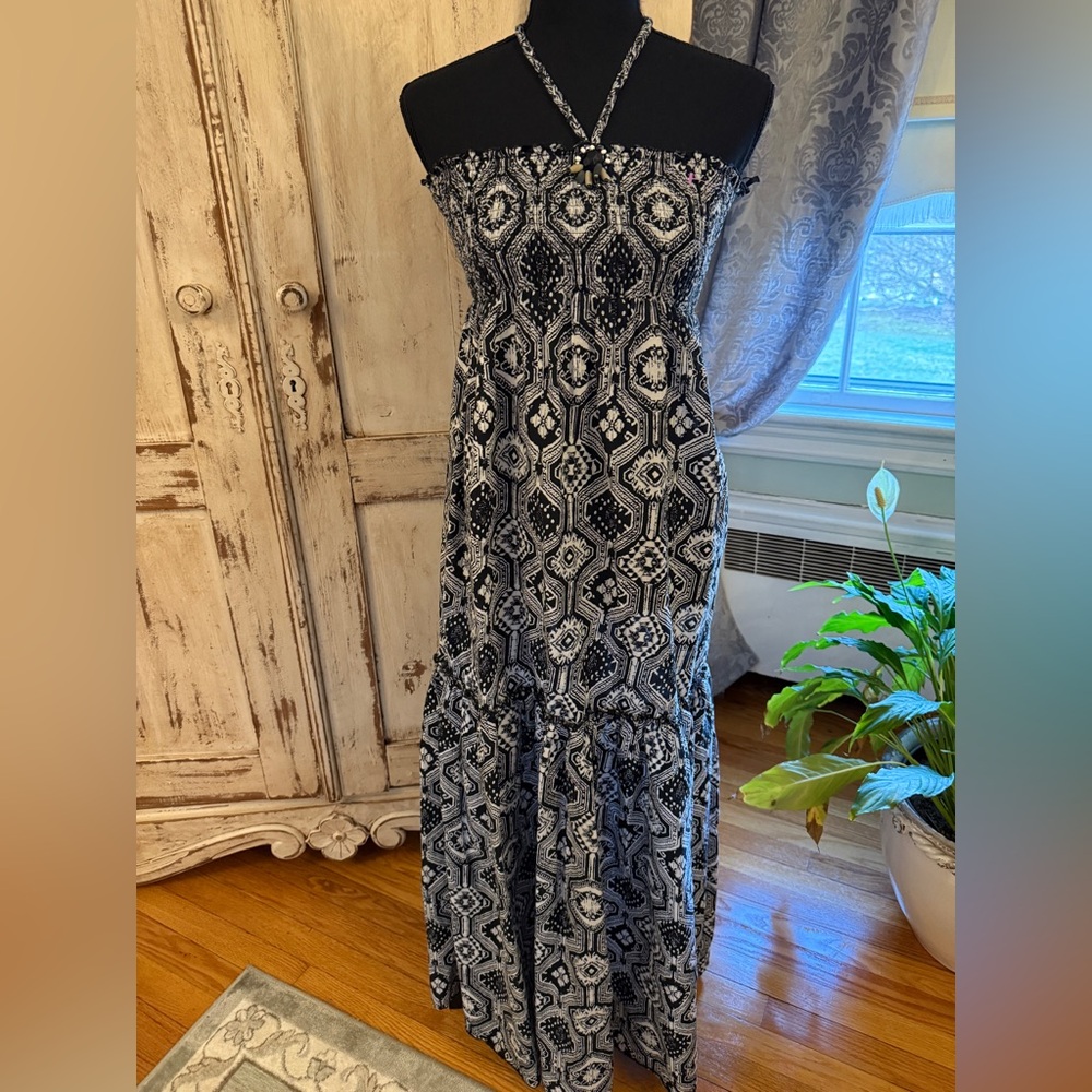 Rampage Printed Smocked Halter style Cotton Maxi Dress.Size 3. Y2K
